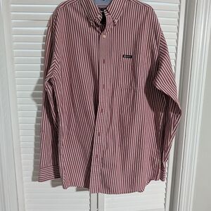 Chaps Men’s Burgundy & White Striped Button-Down Shirt